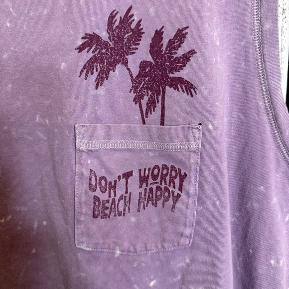 Old Navy Don’t Worry Beach Happy Pocket Tank Top Women XXL Purple Grunge 90sVibe - Picture 3 of 11